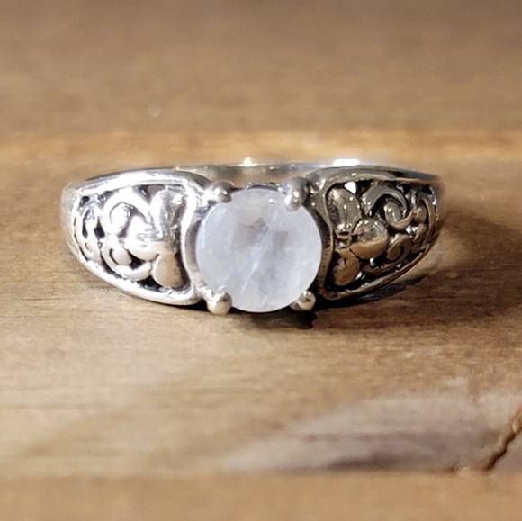 Native Jewelry - Native Rainbow Moonstone Gemstone Ring Size 8 Sterling Silver Boho Jewelry